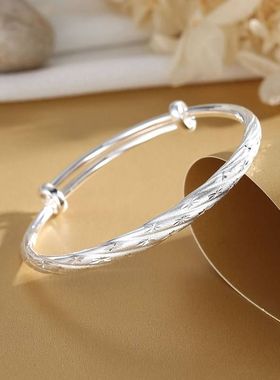 足银999年轻款推拉手镯 扭转满天星纯银镯子轻奢手环生日礼物女友
