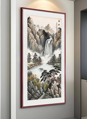 紫气东来山水画新中式玄关装饰画入户正对门东墙纯手绘国画挂画