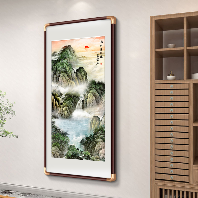 旭日东升靠山图新中式入户玄关装饰画走廊过道挂画镇宅山水画国画