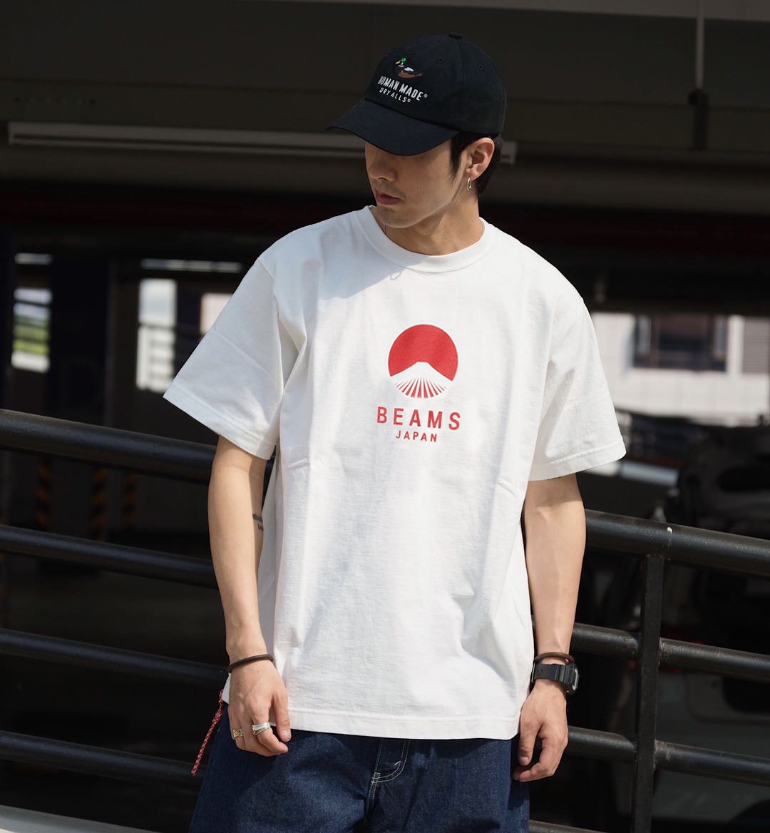 BEAMS JAPAN 20SS日系定番富士山印花红绳情侣短袖T恤男女INS潮-图0