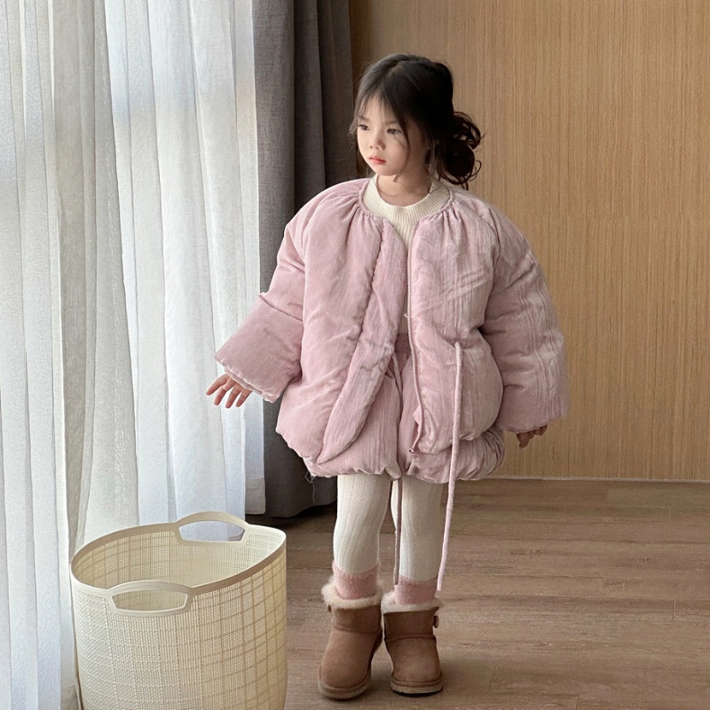 韩版女童复古丝绒加厚套装2023冬装洋气保暖儿童冬季围脖棉衣套装