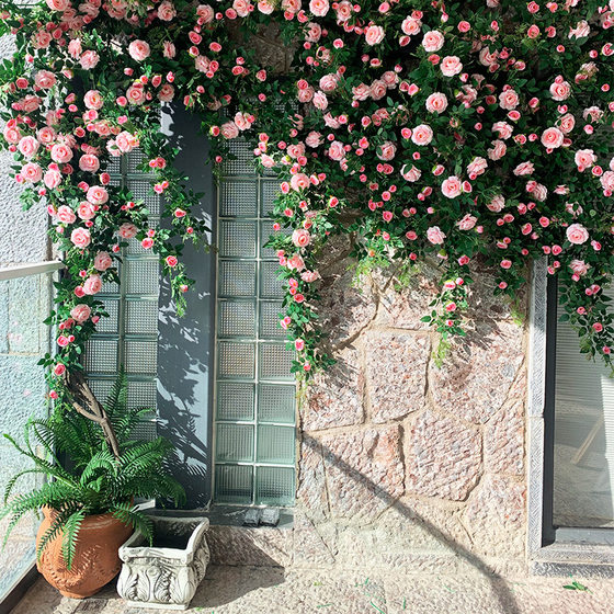 Internet celebrity check-in simulated rose wall covering the door