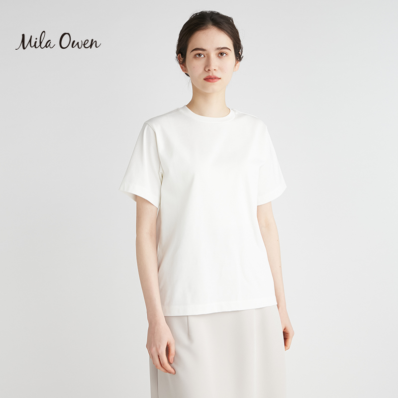 Mila Owen 2023夏季新款简约基础款纯色棉质短袖T恤女09WCT222090 - 图0