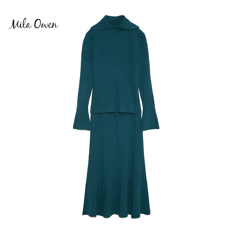 Mila Owen 秋季日系简约高领修身纯色针织半裙套装含羊毛女 - 图3