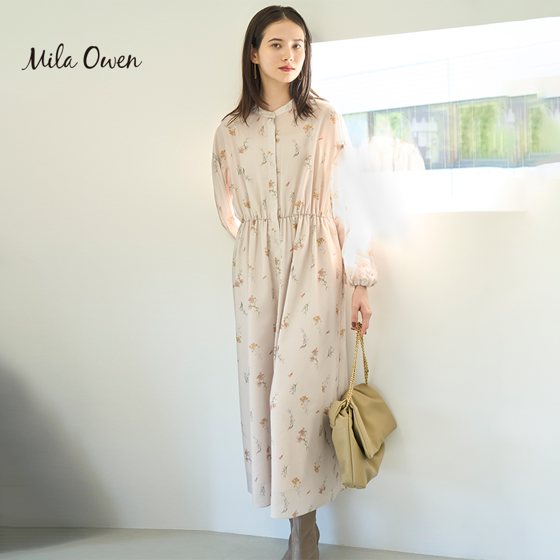 Mila Owen 2023秋季新款印花腰部橡筋中长款连衣裙女09WFO234094-图0