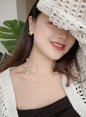 双层天然珍珠项链14k包金不掉色