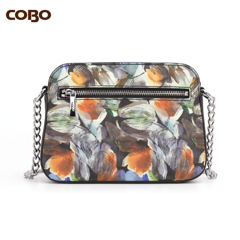 cobo /羚羊头层牛皮印花单肩斜挎包 COBO女士包袋