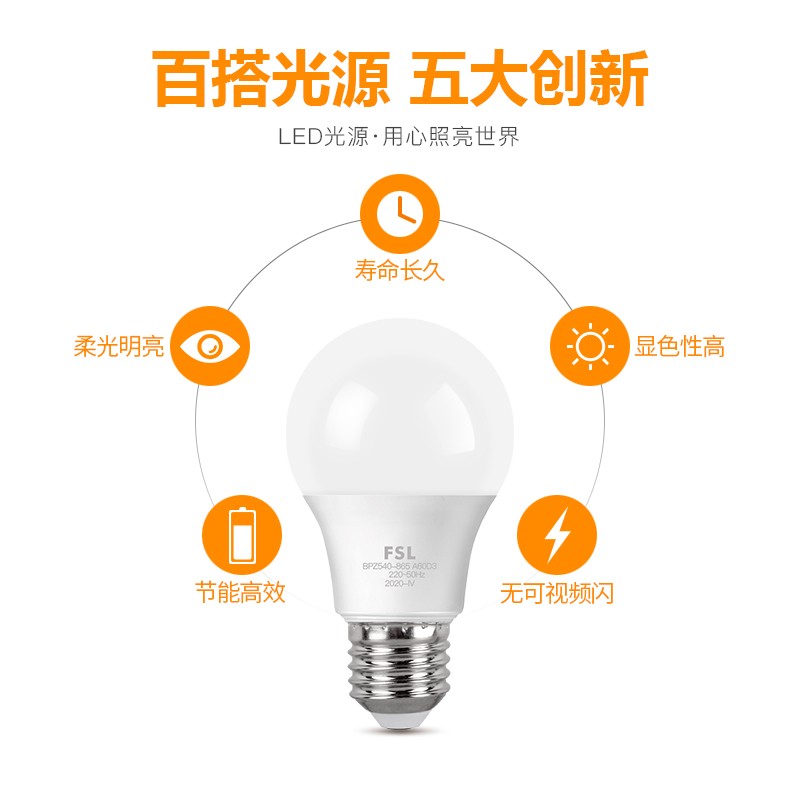 佛山照明Led灯泡e27螺口家用节能球泡灯E14螺旋高亮3W5W暖白灯泡