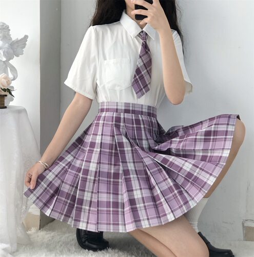 清仓原创【歌之信使】jk制服 衬衫 格裙紫格 - 图1