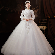 Fugitive princess wedding dress 2023 new bridal main yarn French style light little sub winter long sleeves thickened warm and warm