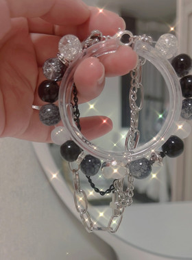 我在惊悚游戏里封神白柳衍生印象逆十字架原创琉璃黑白色调手链串