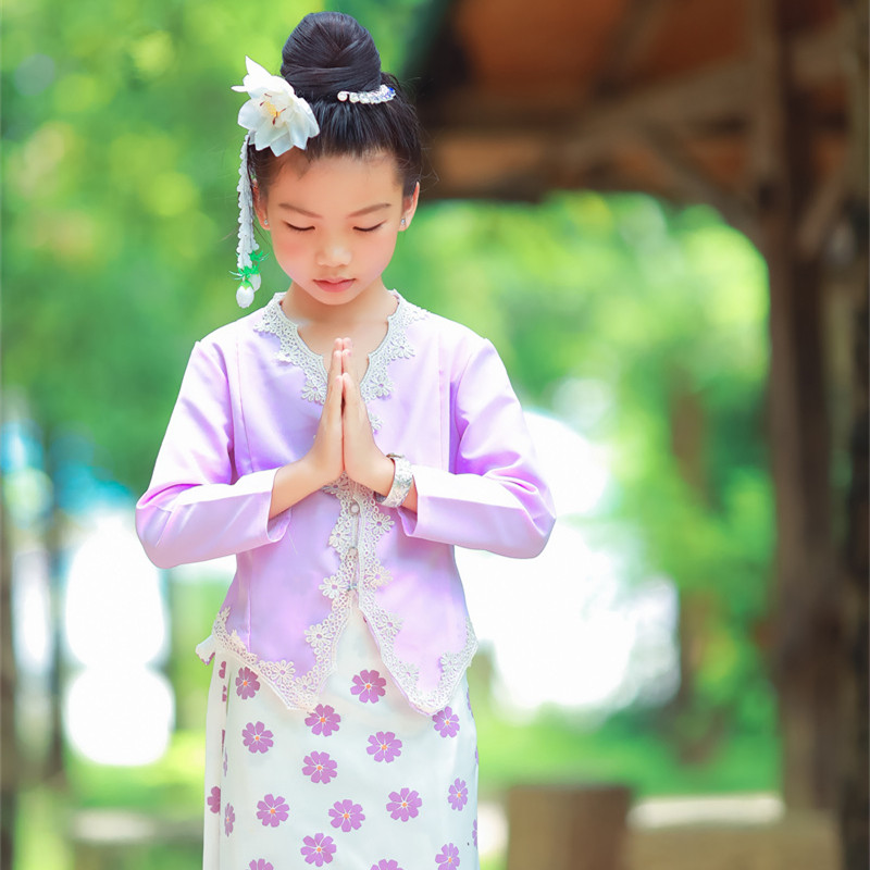 沙芭利 娘惹款式西双版纳傣族服饰小女生傣装 东南亚风格服饰 - 图1