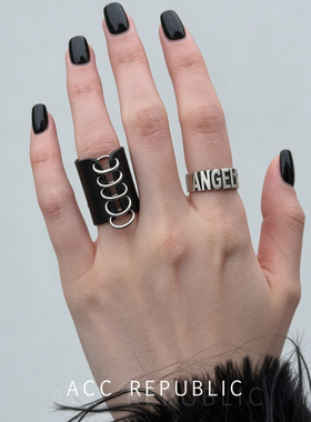 ACC REPUBLIC个性暗黑头层牛皮戒指时尚指环极简风黑色饰品朋克风