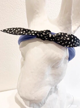 小众设计师款真皮黑银豹纹点点蝴蝶结牛仔发箍气质单品新品