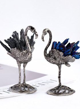 天然水晶原石黑碧玺火烈鸟摆件欧美轻奢风家居办公水晶工艺品