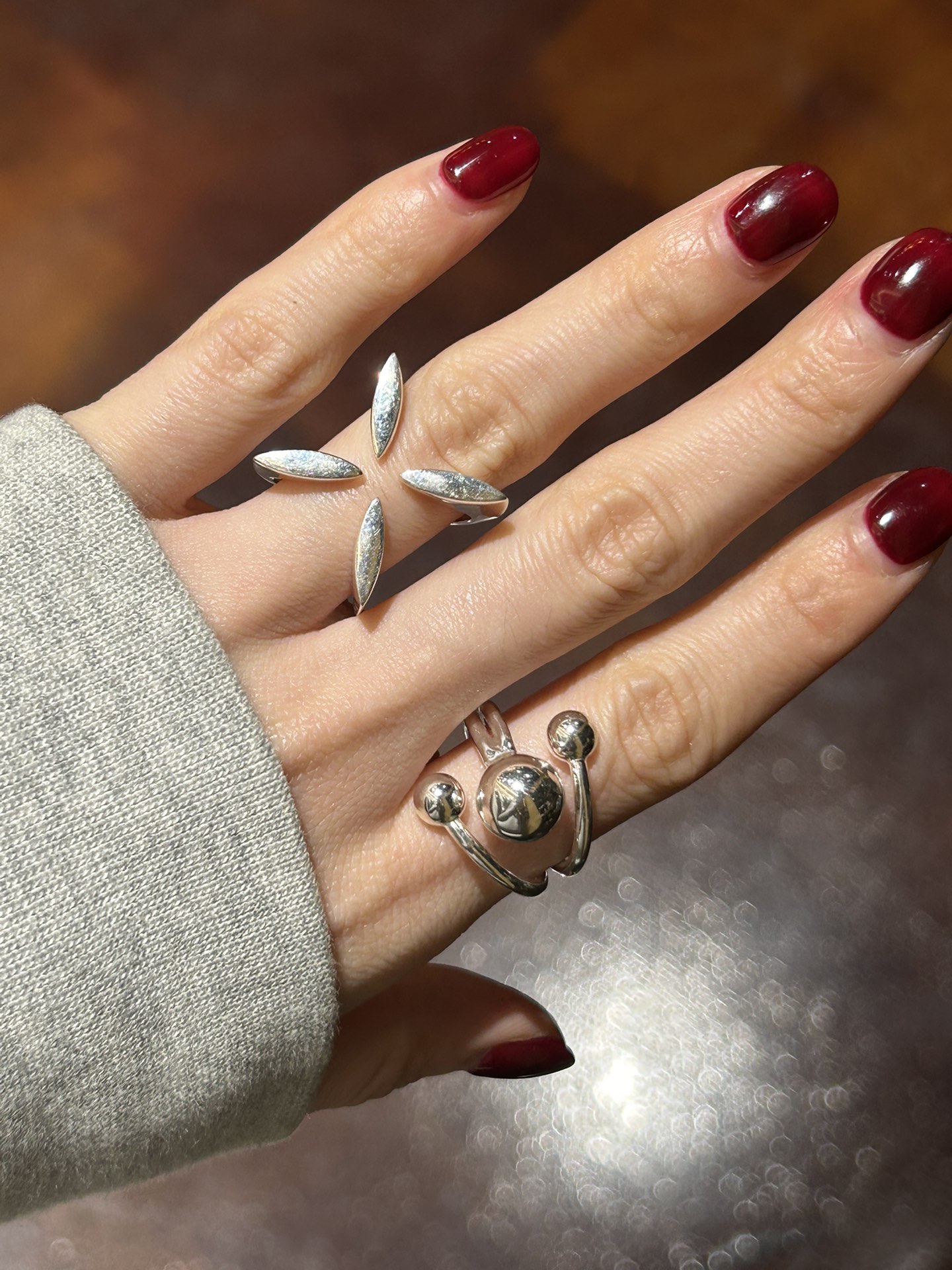 Dongdaemun S925 all-over sterling silver four-leaf clover open niche design ring