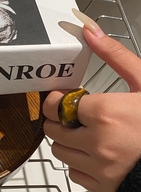 新中式天然石戒指女轻奢小众高级感虎眼石粉晶新山玉绿东陵指环女