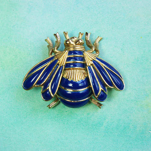 红叶题诗 翠法丽Trifari 珐琅青花风格蜜蜂古董vintage胸针 - 图1