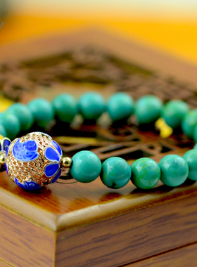 绿松石手链女款佛珠配蜜蜡民族风