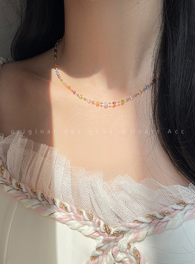 彩色串珠项链女轻奢小众设计感