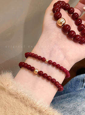 安可拉红色串珠手链女气质显白新中式手串轻奢小众高级感新年手饰