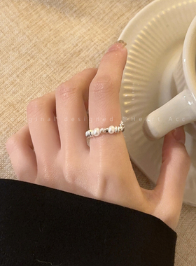 不规则碎银子珍珠戒指女韩国独特设计感食指戒时尚气质高级感尾戒