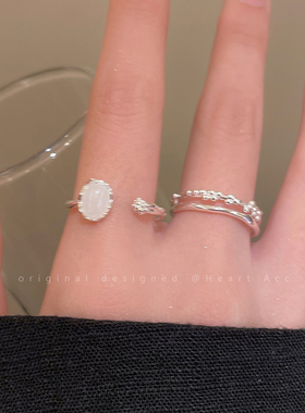 超仙月光石素圈戒指高级感