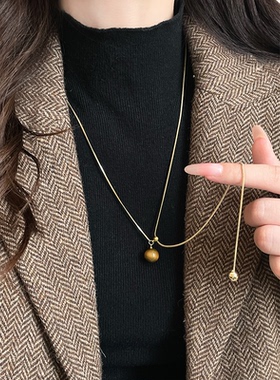 金色虎眼石抽拉长款项链女轻奢高级感气质毛衣链2025新款时尚配饰