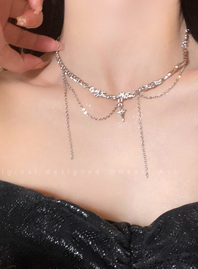 四芒星锆石流苏项链女嘻哈潮酷辣妹风配饰冷淡风锁骨链颈链锁骨链