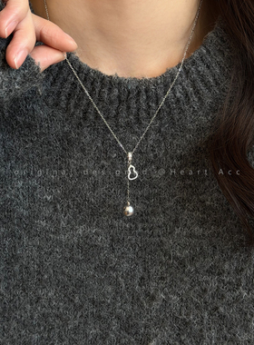 银色镂空葫芦珍珠项链女款轻奢高级感精致毛衣链秋冬时尚百搭配饰