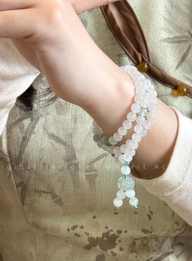 风铃花~白玉冰种天山翠手串多层高级感冰透玉石手链国风叠戴手饰