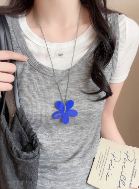 韩国博主同款花朵项链女ins风简约百搭配饰小众设计感长款毛衣链