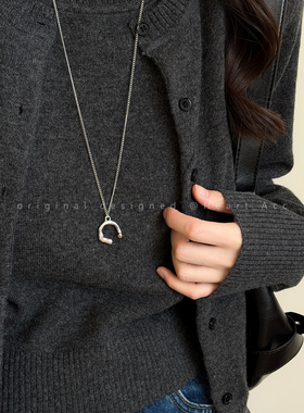 ins银色不规则吊坠项链女时尚小众高级感毛衣链简约百搭长款配饰