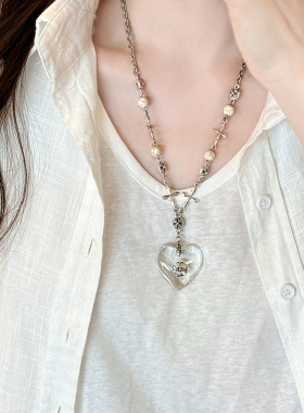 甜酷辣妹爱心十字架吊坠项链女2025新款高级感毛衣链长款叠戴配饰