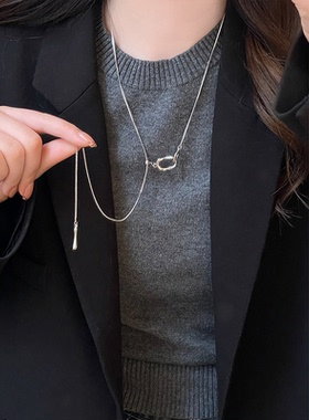 环扣流苏项链女ins冷淡风长款可调节毛衣链小众简约轻奢气质配饰