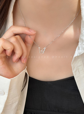 银色镂空锆石蝴蝶项链女学生党小众设计高级感锁骨链日常百搭配饰
