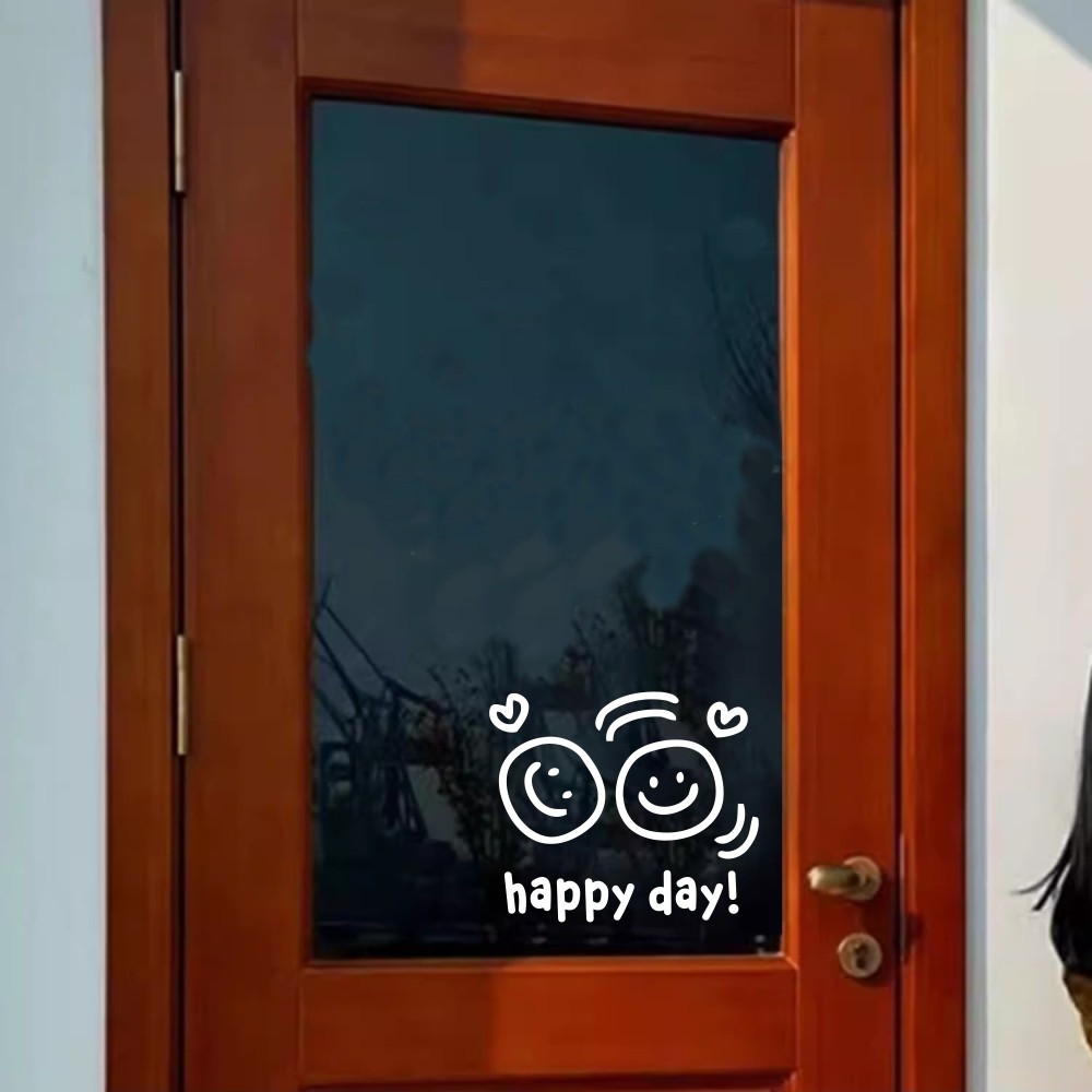 一对可爱笑脸happy day创意玻璃门橱窗镜子窗户装饰贴纸 可定制,淘宝优惠券,粉丝福利购,淘宝优惠卷