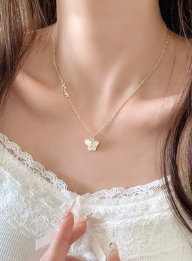 法式复古轻奢时尚小仙女颈链饰品韩版甜美超仙白金蝴蝶项链女精致