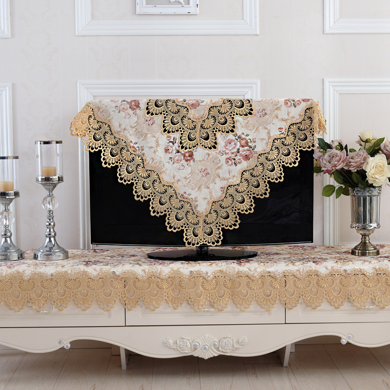 家用欧式蕾丝米黄布艺餐桌茶几桌布正方形长方形电视柜罩防尘盖布