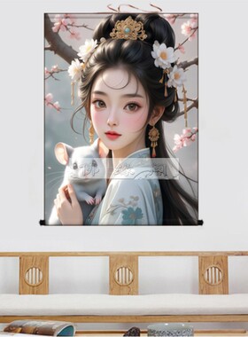 东北五大仙家灰家娘娘挂画男女真身老鼠卷轴画出马堂口供奉装饰画