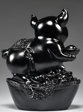 黑猪摆件实木质雕刻十二生肖黑色木头猪吉祥物客厅补角装饰工艺品