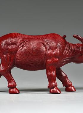 红色木质水牛摆件实木雕刻十二生肖木头牛气冲天吉祥物装饰工艺品