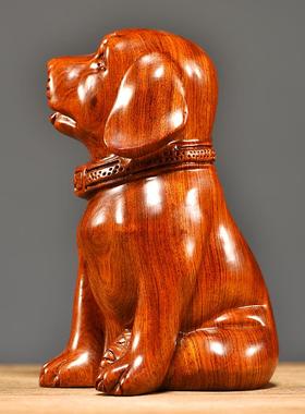 花梨木雕狗摆件实木动物家居玄关客厅电视柜办公桌装饰创意工艺品