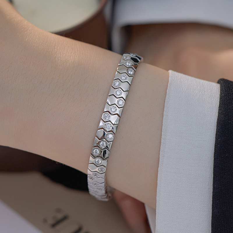 纯银蜂巢手链高级时尚送女友手环七夕明星同款小众个性手环宽版 - 图1