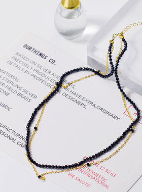 纯银黑色多层生日礼物饰品锁骨链