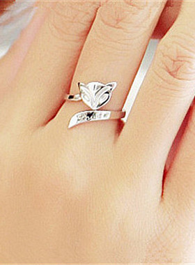 纯银狐狸招财字母开口活口白金