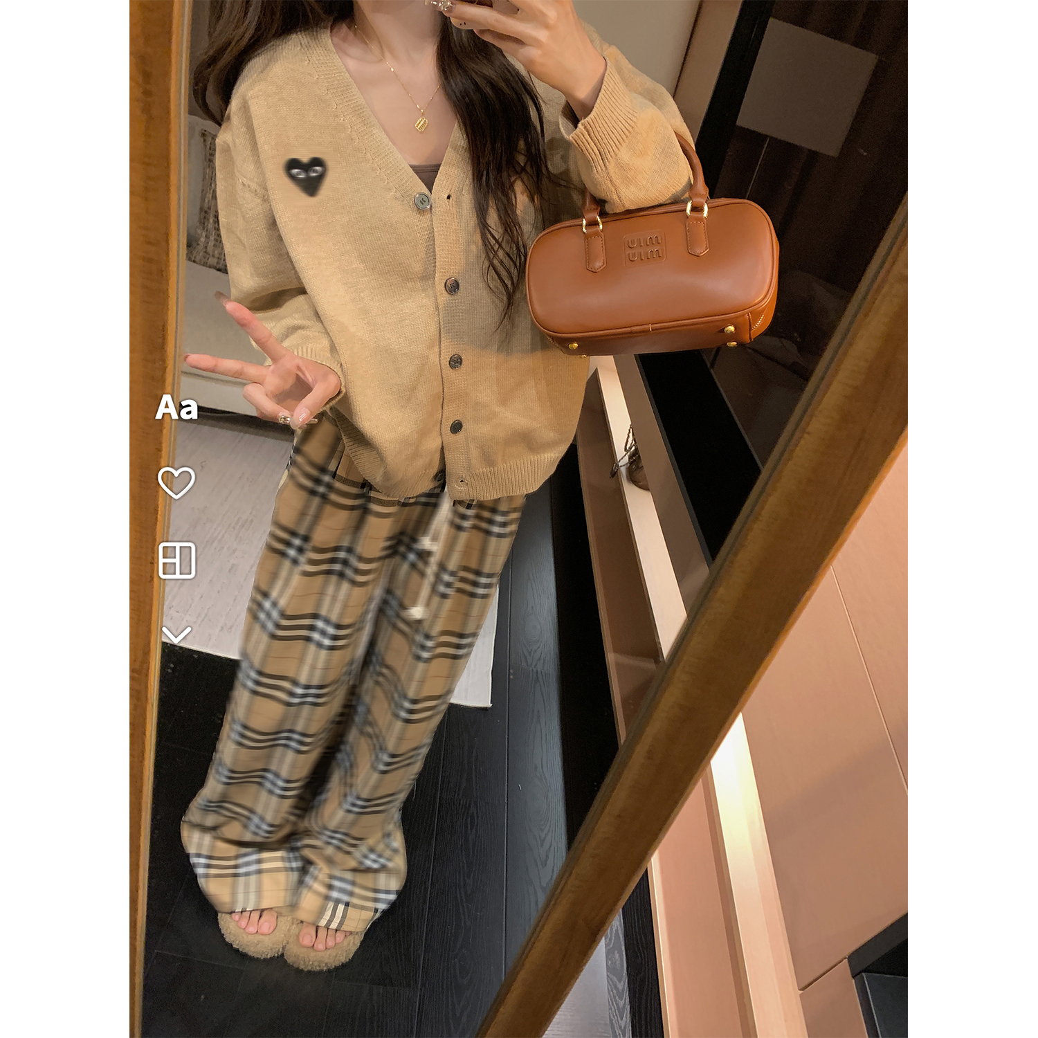 DDXZ夕子 韩系V领爱心设计感毛衣外套复古慵懒宽松学院风针织开衫 - 图2