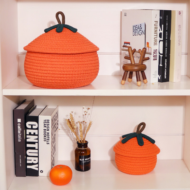 桌面棉线收纳筐化妆品玩具整理杂物零食储物盒床头带盖南瓜编织筐,淘宝优惠券,粉丝福利购,淘宝优惠卷