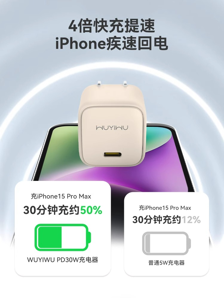 物亦物充电器适用iPhone15Pro14plus13max手机适配器充电头ipad平板pd30w数据线闪充typec通用快充插头 - 图1