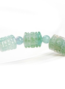 天然碧玺回纹桶珠手串 碧玺雕刻回纹珠手链